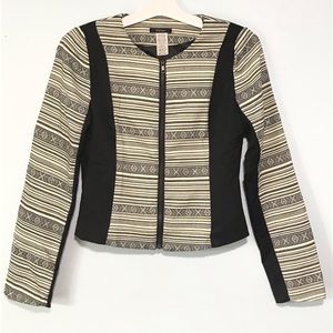 Feline Jacket Sweater Shirt Womens Size S Black Cream Zip Up Striped Long Sleeve